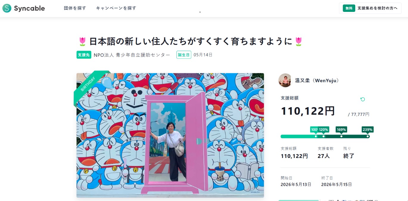 バースデードネーションを通じてのご寄付、ありがとうございます！
